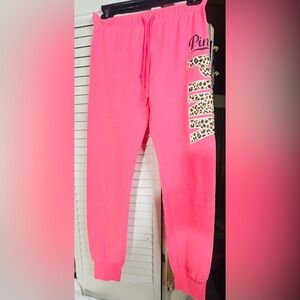 PINK like new Victoria's Secret Neon Pink Joggers with Leopard Accents